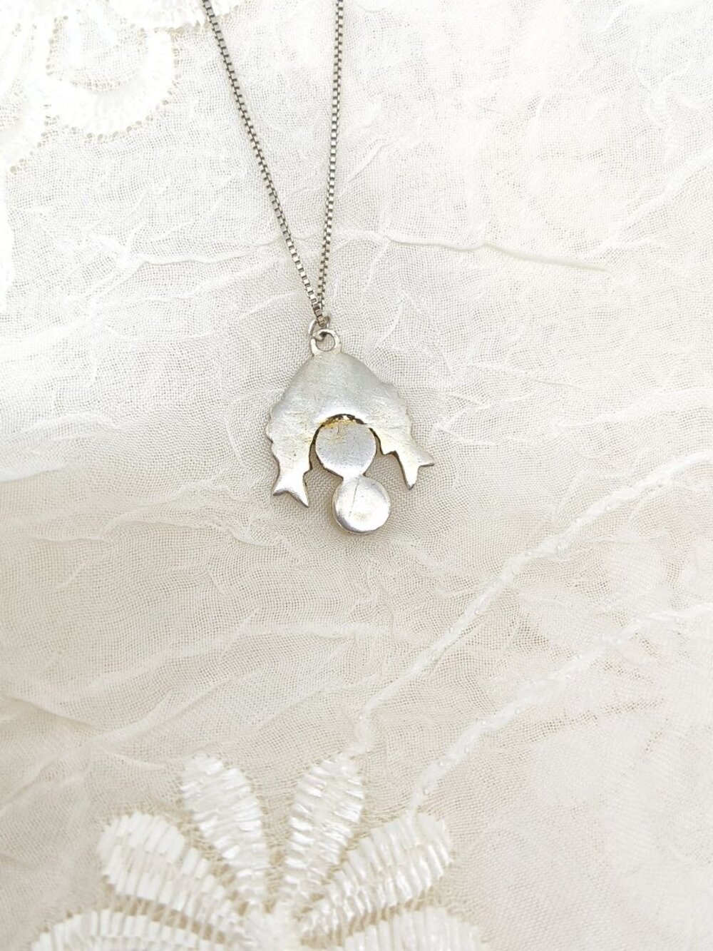 Sterling Silver Kissing Koi Pendant with Blue Cloisonné Enamel & 925 Box Chain - Picture 4 of 8